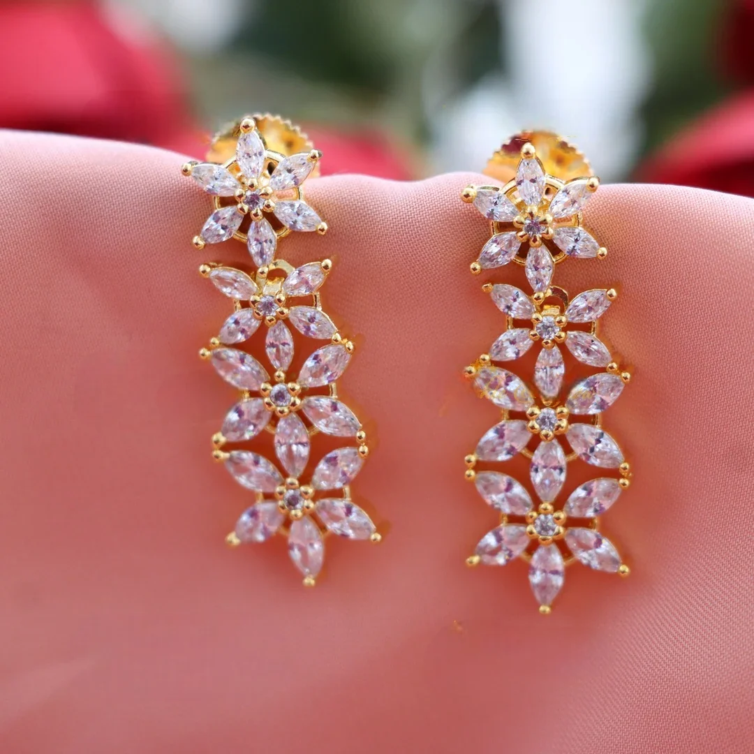 Charming Floral Gold Drop Earrings